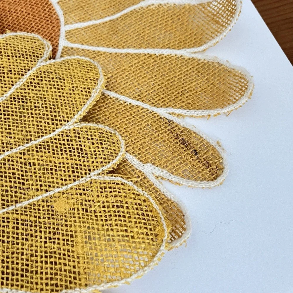Vtg set 5 sunflower placemats straw raffia yellow orange summer party daisy